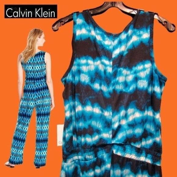 Calvin Klein NWOT ADRITC BLU Tie Dye Drawstring Jumpsuit 12 - Picture 8 of 11